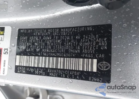 2021 Toyota Camry Xse Hybrid from USA, damaged, VIN 4T1K31AK2MU569674